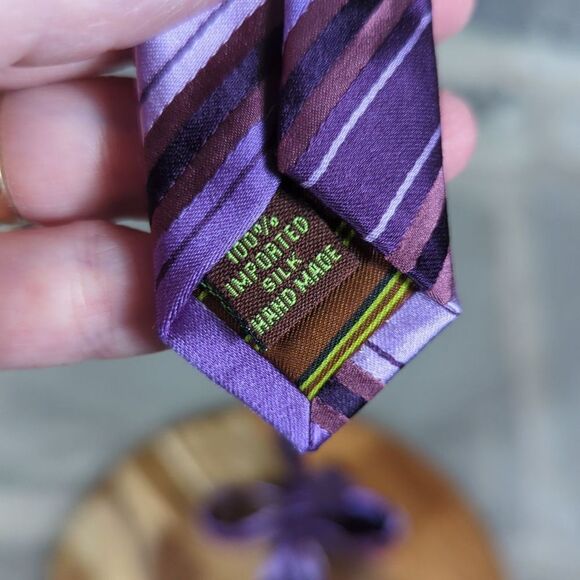 BCBG Attitude purple striped neck tie 100% silk hand made‎ Retro Y2K Preppy - Picture 3 of 4
